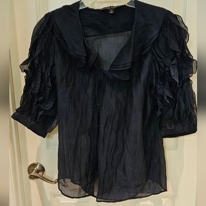 Ralph Lauren Black Label Navy Ruffle Blouse